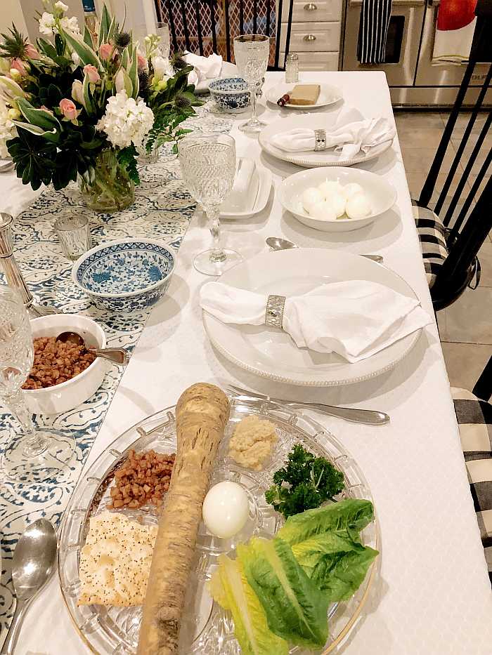Table set for Passover seder.