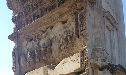 Relief on Arch of Titus showing holy vessels taken to Rome.