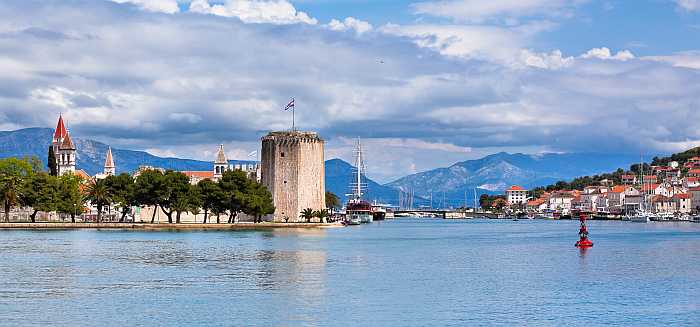 Trogir historic town and harbor on the Adriatic Coast in Croatia.
