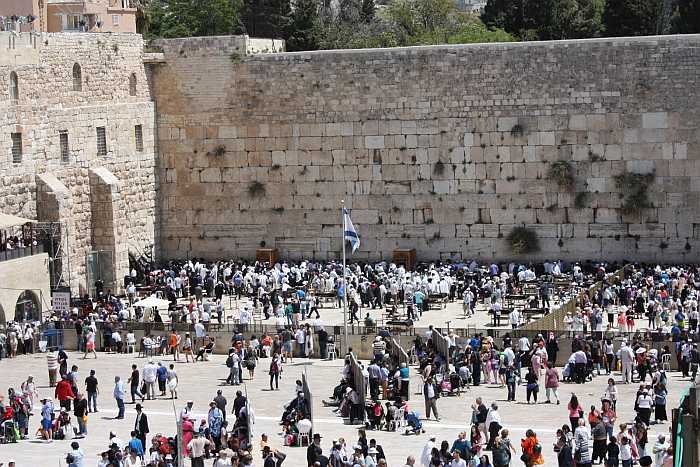 Jews praying at the Kotel in Jerusalem on Passover.
