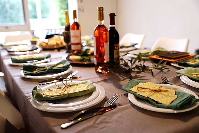 Table set for Passover meal.