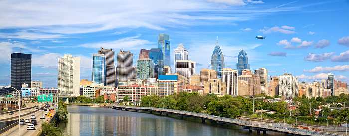 Philadelphia skyline - Jewish vacation guide. 