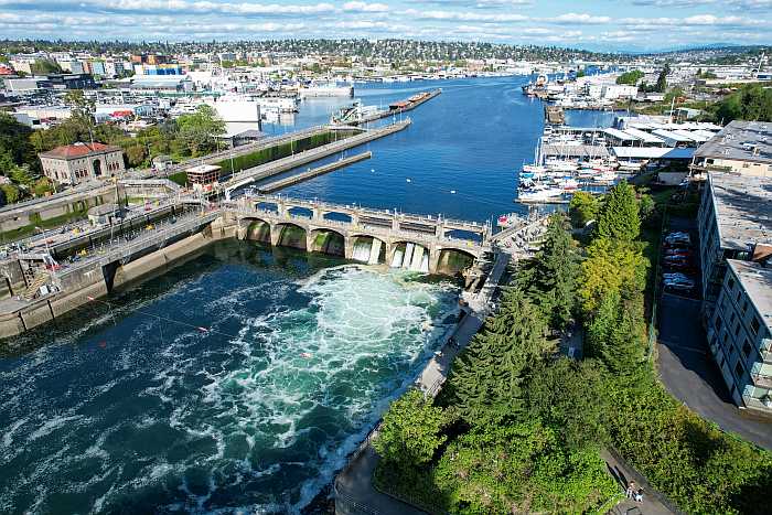 The Ballard Locks in Puget Sound in Seattle, Washington.
