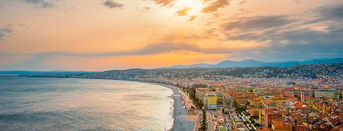 Picturesque view of Nice, France on sunset.